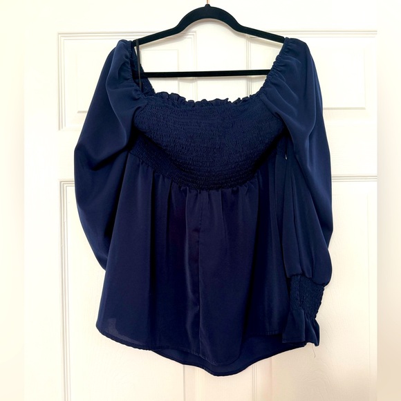 Maternity Ruched Long Sleeve Blouse Navy Size Large - Picture 5 of 5